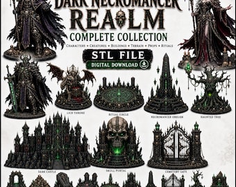 Dark Necromancer Realm STL Bundle | Lich King, Castle, Cemetery Terrain (Digital Download)