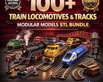 100+ Train Locomotives & Tracks STL Bundle | Modular Railway Models (Digital Download)