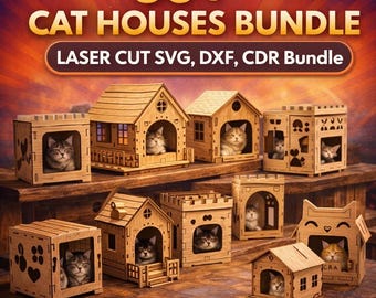 Más de 30 diseños SVG cortados con láser para casas de gatos (descarga digital)