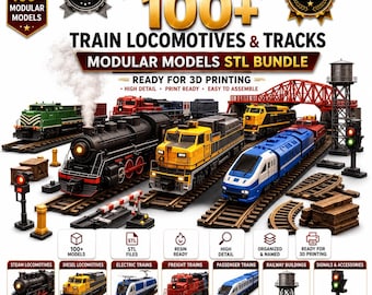 100+ Train Lokomotiven & Tracks STL Bundle | Modulare Eisenbahnmodelle (Digitaler Download)