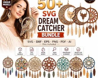 50+ Dreamcatcher SVG Bundle | Boho Mandala, Feather Laser Cut Files (Digital Download)