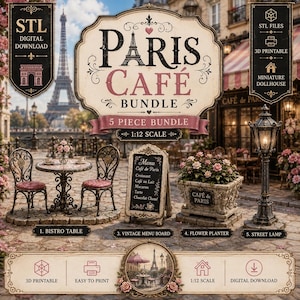 Miniatyrpaket med Paris Café | Fransk Bistro i skala 1:12 (digital nedladdning)