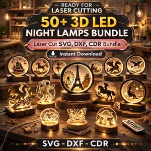 50+ 3D LED Night Lamp SVG Bundle, Laser Cut Light Box Files (Instant Download)