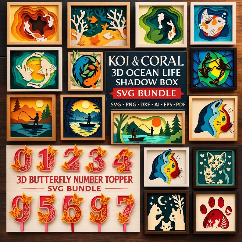 100+ 3D Shadow Box SVG Bundle | Layered Paper Art SVG | Cricut & Laser ...
