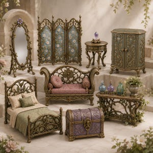 Lot pour 3D Enchanted Woodland Furniture | Meubles miniatures fantaisie | Décoration imprimable en 3D | Téléchargement numérique