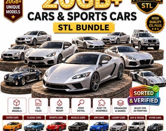 20GB+ Cars & Sports Cars STL Bundle | 3D Printable Vehicle Models (Digital Download)