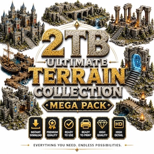2TB Terrain STL Mega Pack | Tabletop RPG Terrain Bundle | Dungeon Tiles Castles Ruins Maps | DND Terrain 3D Print File