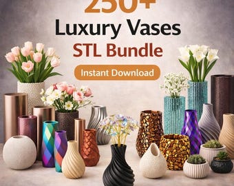 Paquete de más de 250 jarrones en formato STL / Jarrones modernos y decorativos para imprimir en 3D / Decoración del hogar en formato STL / Descarga instantánea