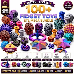 Pacchetto di oltre 100 giocattoli antistress in formato STL / Giocattoli sensoriali stampabili in 3D (Download immediato)