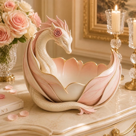 Floral Dragon Jewelry Holder STL | Fantasy Ring Dish, Vanity Organizer (Digital Download)
