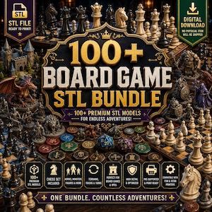 100+ Tabletop Gaming STL Bundle | Strategy Pieces, Miniatures, Dice Towers & Terrain Models | Digital Download image 2