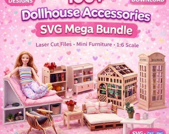 Paquete de más de 100 accesorios para casas de muñecas en formato SVG / Archivos de corte láser para muebles en miniatura / Descarga instantánea