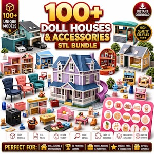100+ miniatuur poppenhuis STL-bundel | 3D-printmodellen voor meubels en accessoires | Digitale download