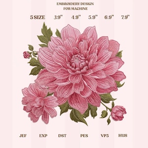 Pink Peony Embroidery Design, Large Peony Flower Machine Embroidery File, Floral Instant Download