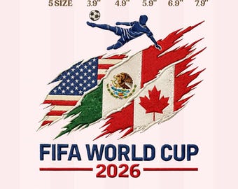 World Cup 2026 Embroidery Design, Soccer Player with USA Canada Mexico Flags, Football Embroidery File PES DST