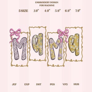 Diseño de bordado Patchwork Mama, archivo de bordado a máquina Coquette Mama Bow, descarga instantánea Floral Mama