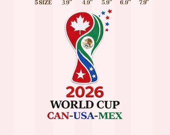 Disegno da ricamo per la Coppa del Mondo 2026, logo del calcio CAN USA MEX, file per ricamo a macchina per il calcio