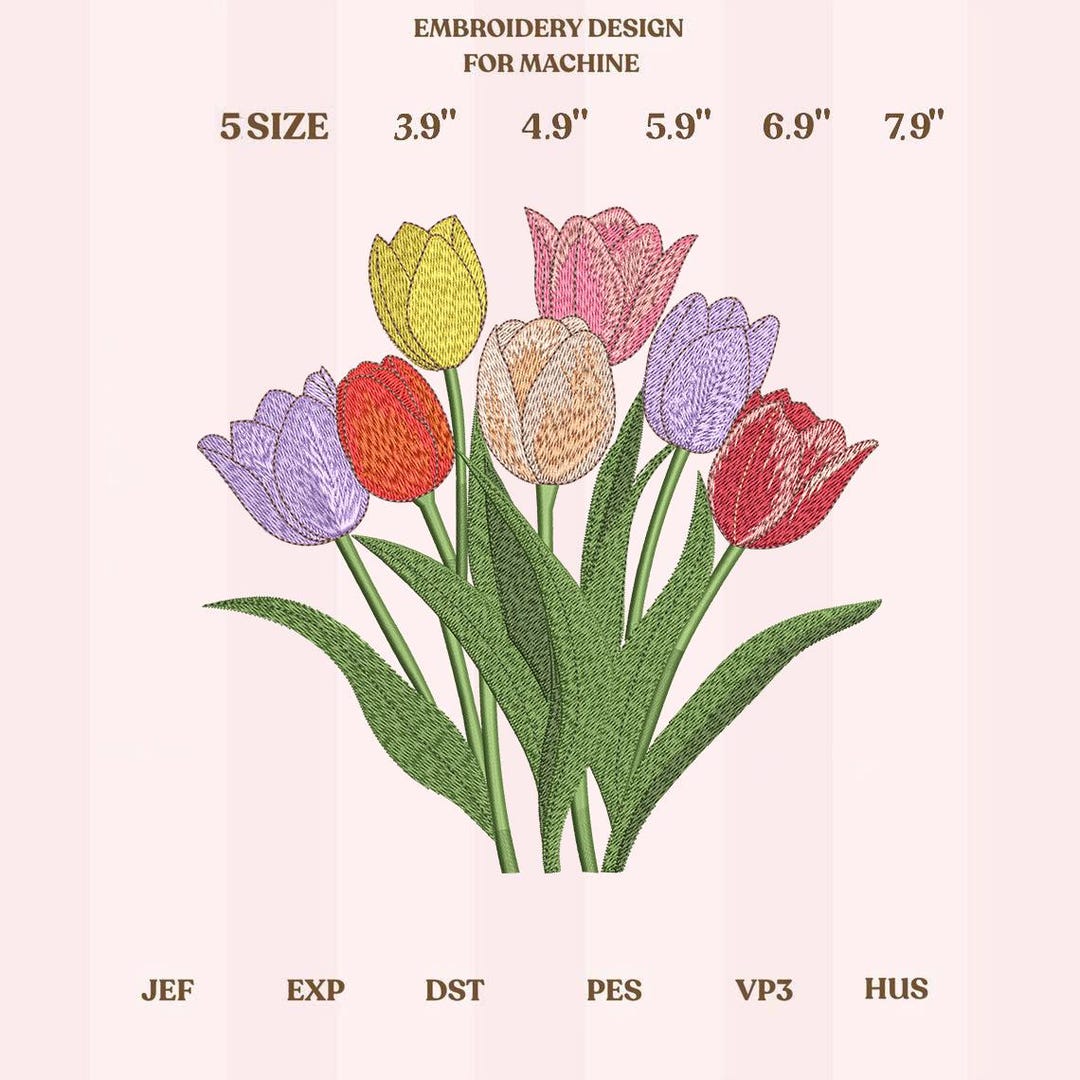 Colorful Tulip Bouquet Embroidery Design, Spring Flower Machine ...