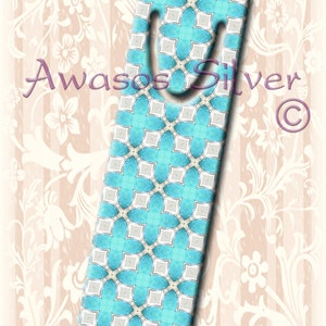 Metal bookmark with high quality printed original images. Turquoise designs on high quality metal bookmark. image 1