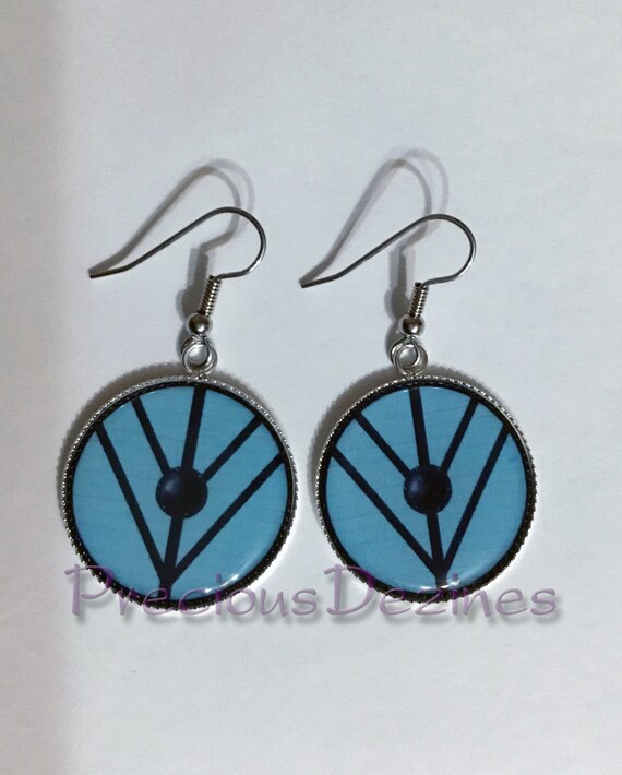 Pendientes de estilo Viking-Lagertha Escudo Doncella azul