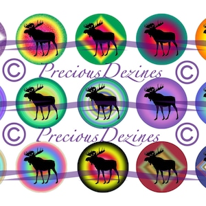 Moose collage sheet for making epoxy cabs, DIY jewelry, pendants, magnets, pinback buttons, etc, 4x6 download,  bottle cap images