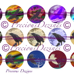Raven collage sheet for making epoxy cabs, DIY jewelry, pendants, magnets, pinback buttons, etc, 4x6 digital download, bottle cap images