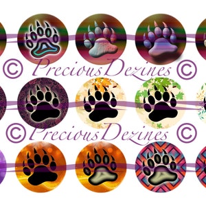 Bear Prints set2 collage sheet for making epoxy cabs, DIY jewelry, pendants, magnets, pinback buttons, etc, 4x6 download, bottle cap images image 1