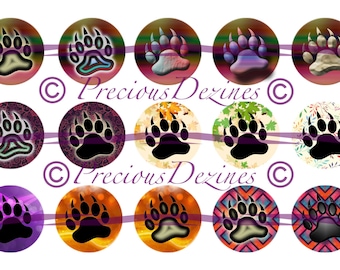 Bear Prints set2 collage sheet for making epoxy cabs, DIY jewelry, pendants, magnets, pinback buttons, etc, 4x6 download,  bottle cap images