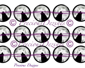 Howling Wolf Silhouette collage blad digitale download voor het maken van epoxy cabines, hangers, magneten, pin back buttons, flesdopafbeeldingen