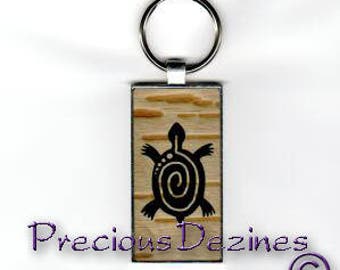 Turtle Keyring. Turtle on Birch Bark design. Spiral Turtle Keyring.