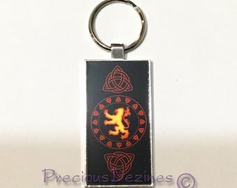 Rampant Lion Keyring. Scottish Lion Keyring. Rampant Lion with Trinity Knots keyring.