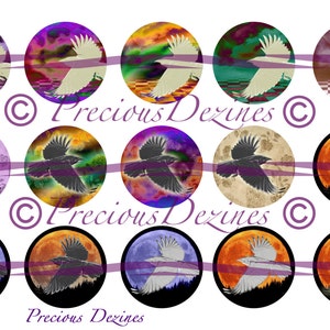 Raven collage sheet 2 for making epoxy cabs, DIY jewelry, pendants, magnets, pinback buttons, etc, 4x6 digital download, bottle cap images