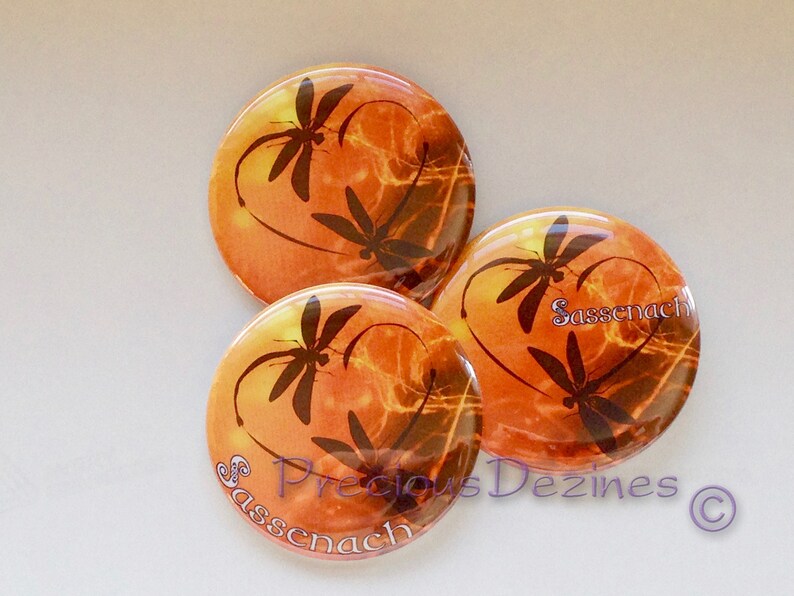 Dragonfly in Amber button. 2.25 round pin back button, magnet, pocket mirror, keyring/bottle opener. Dragonfly Love image 2