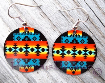 Native blanket design #2 earrings. High quality image printed on metal earrings. Native blanket design #2