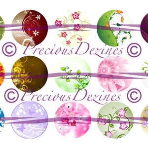 Floral designs collage sheet for making epoxy cabs, DIY jewelry, pendants, magnets, pinback buttons, etc, 4x6 download,  bottle cap images