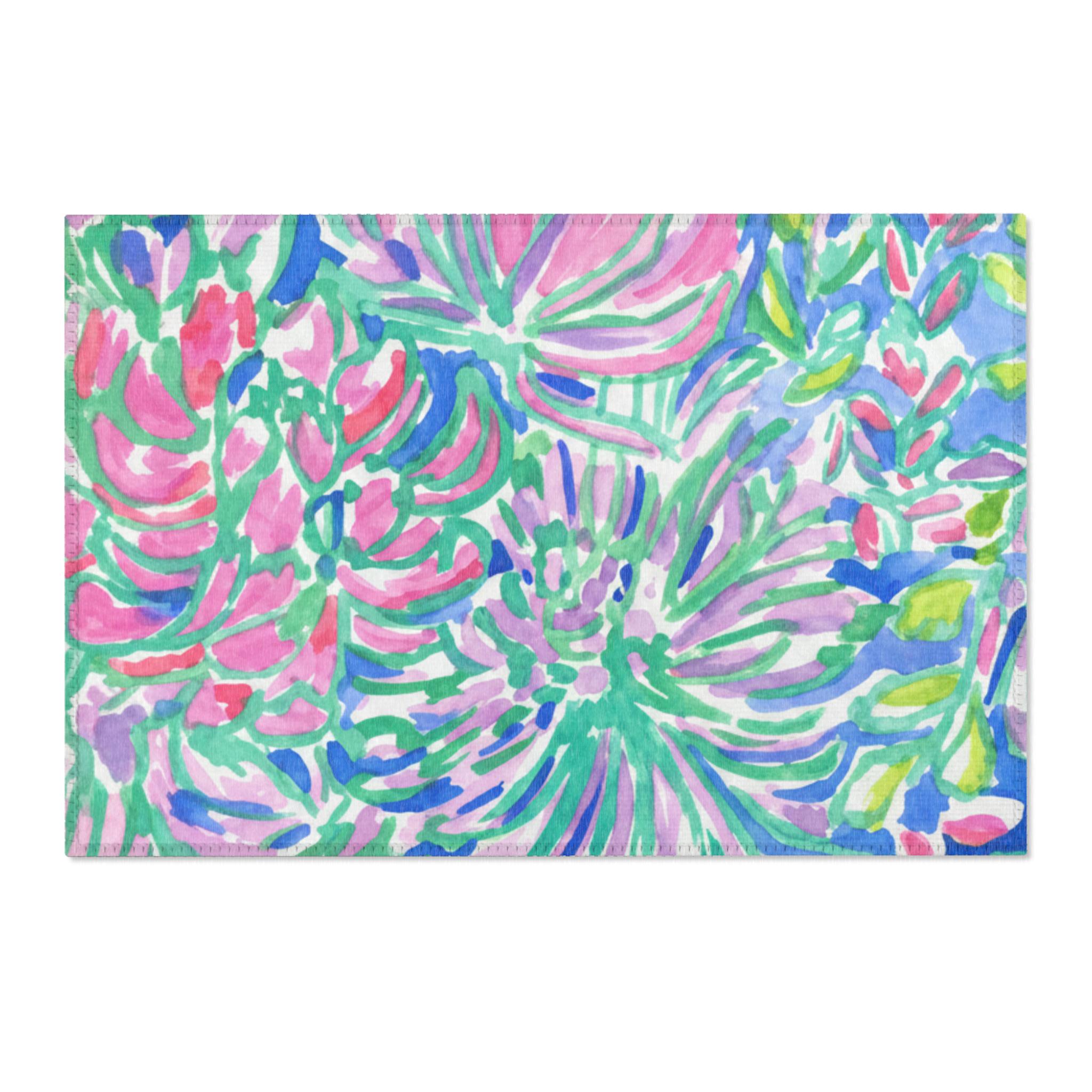 Tapis De Plage Roulant Lilly Pulitzer Avec Oreiller - Motif Vagues Rose/bleu, 24x62 Pouces, Lavable Machine, Occasion Comme Neuf
