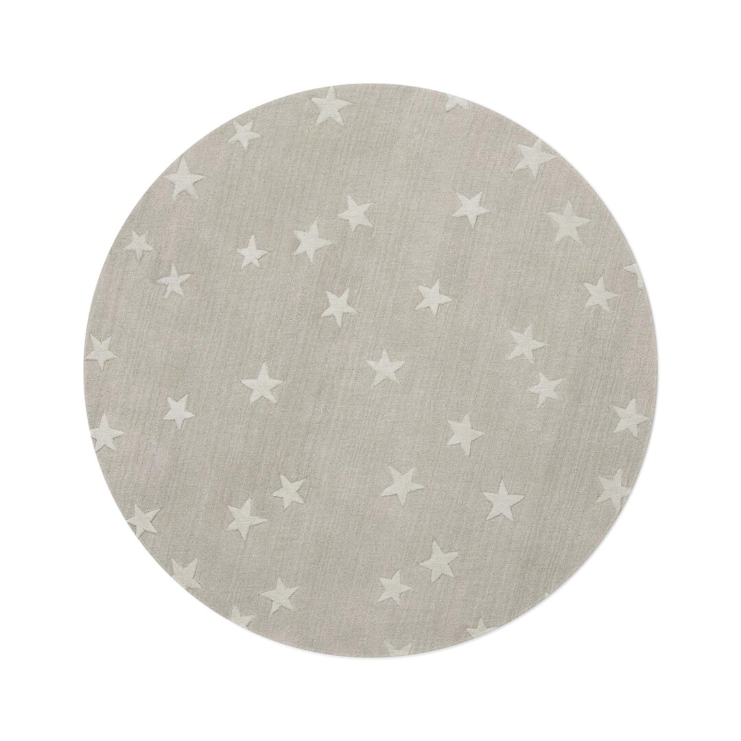 Scattered Star Printed Pattern Rug | Round Nursery Star Rug, Neutral ...