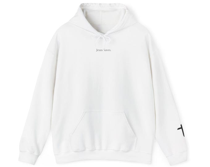 Featured listing image: Small Black Cross Hoodie | White Pullover Sweatshirt