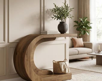 Handmade Mid-Century Modern C-Shaped Console Table | Minimalist Entryway Furniture