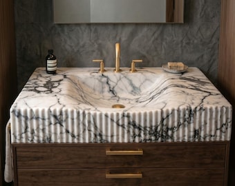 Calacatta Viola Marble Stone Handmade Luxury Bathroom Sink