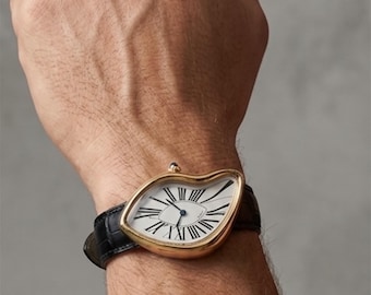 Relógio Alien Melt Twist Y2K – Relógio de quartzo com pulseira de couro distorcida para homens e mulheres, relógio de pulso moderno e à prova d'água, ideia de presente exclusiva.