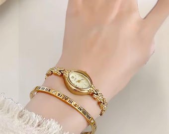 Luxury Vintage Women’s Watch with Diamond Small Dial, Floral Bracelet Quartz Watch, Waterproof Elegant Ladies Gift, Premium Jewelry Watch