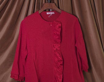 Masai Copenhagen Juna Jacket L Red Scarlet Sage Woven Knit Lagenlook A-Shape