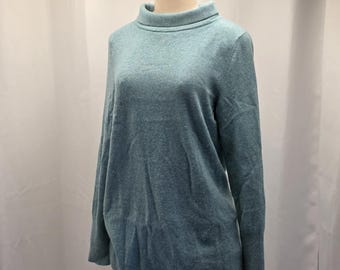Talbots Pure Cashmere Turtleneck Sweater Light Blue Aqua
