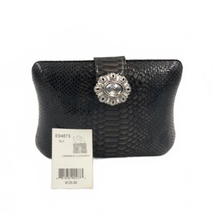 Bolso de noche Brighton Luminesce de piel de serpiente de pitón negra con broche de cristal, nuevo en embalaje original imagen 2