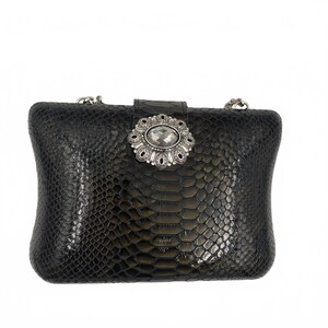 Bolso de noche Brighton Luminesce de piel de serpiente de pitón negra con broche de cristal, nuevo en embalaje original imagen 7