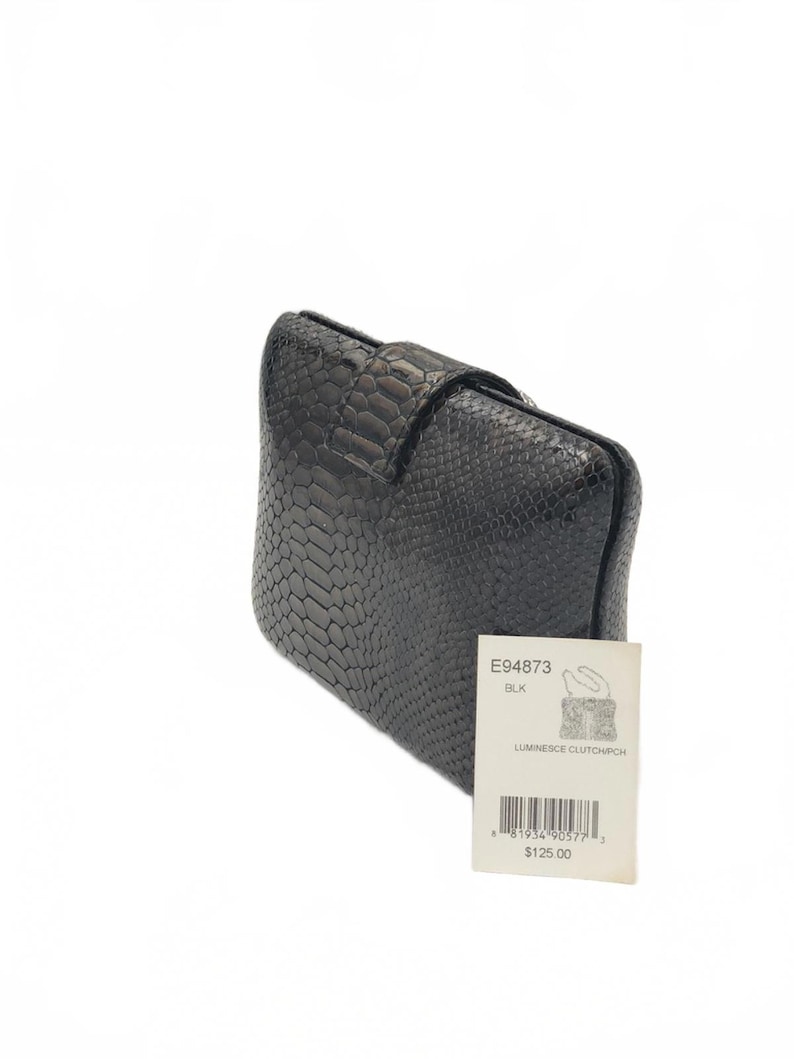 Bolso de noche Brighton Luminesce de piel de serpiente de pitón negra con broche de cristal, nuevo en embalaje original imagen 3