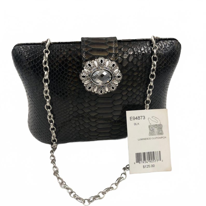 Bolso de noche Brighton Luminesce de piel de serpiente de pitón negra con broche de cristal, nuevo en embalaje original imagen 1