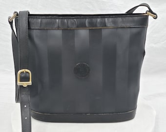 Bolso bandolera Fendi Pequin vintage auténtico, piel con rayas en tabaco, años 80, Italia