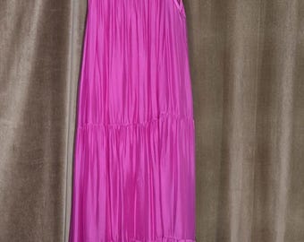 Bellambia Italy Silk Blend Tiered Maxi Dress Hot Pink Large